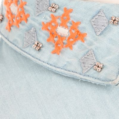 Girls blue embroidered denim shirt